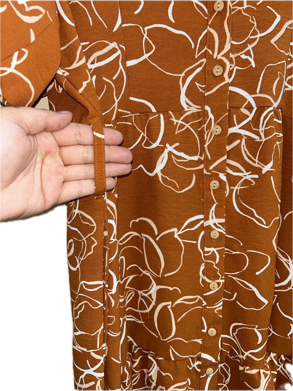 🔥5/$30🔥 Brown Floral Tiered Button Up Midi Dress | Size XL| Nina Leonard - Picture 6 of 10